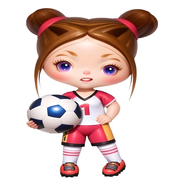 美しい小さな茶色の女の子がサッカーをしている