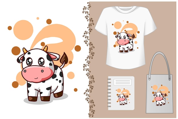 Vector beautiful little cute baby cow illustration