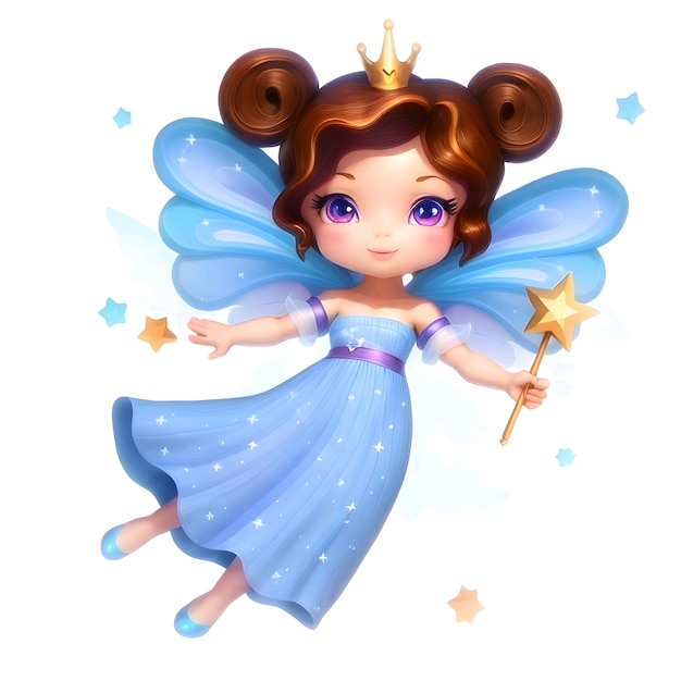 beautiful little fairy wearing a blue dress and with a magic wand