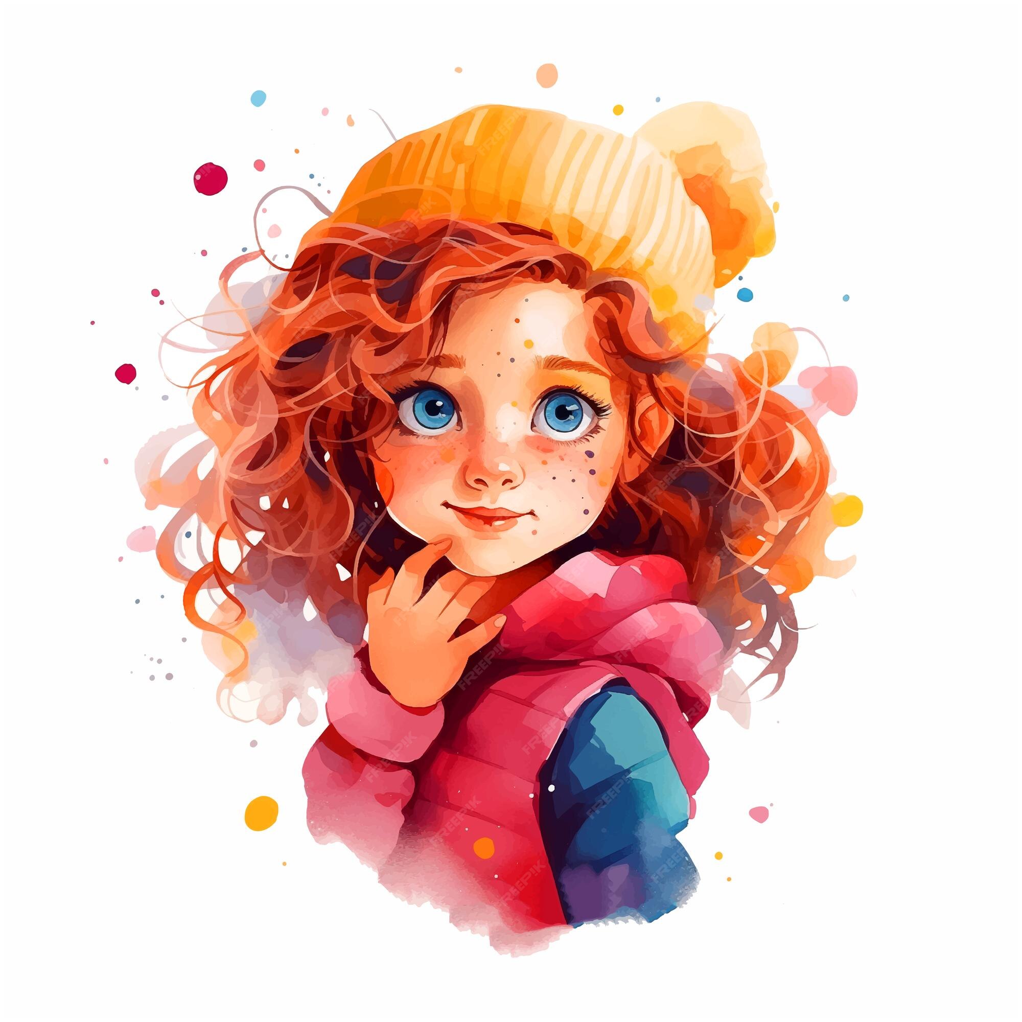 Premium Vector | Beautiful little girl watercolor paint