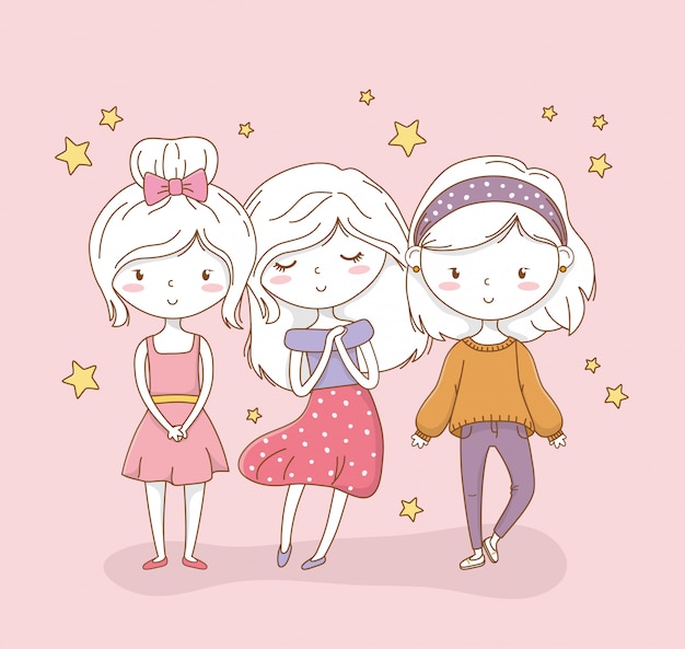 Beautiful little girls group with pastel colors and stars