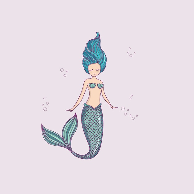 Bella sirenetta tema del mare sirena illustrazione vettoriale disegnata a mano