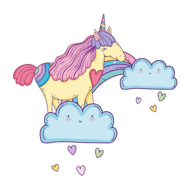 beautiful little unicorn in the clouds and rainbow