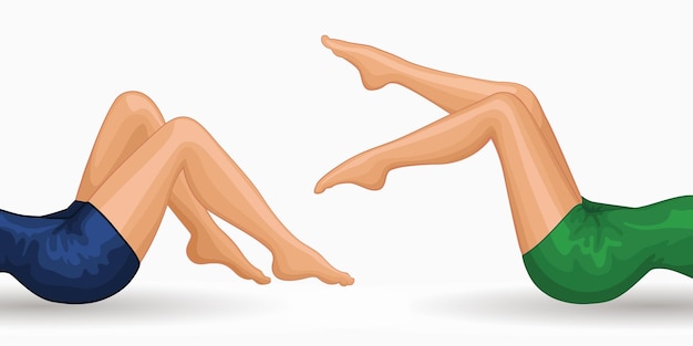 Vector beautiful long bent legs of two fair-skinned girls in realistic style.