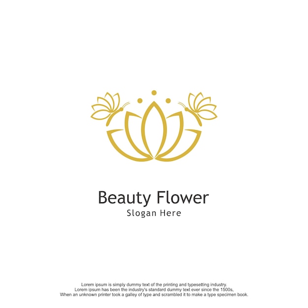 Beautiful Lotus Flower with Butterfly Logo Design.