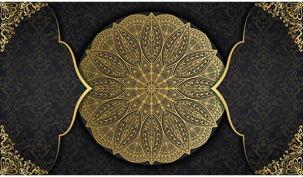 Beautiful lovely classic mandala design background. Decorative golden greeting card.