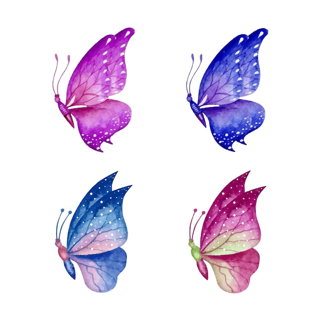 Beautiful lovely hand drawn watercolor butterfly set