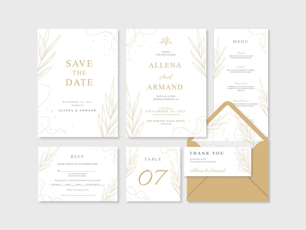 Beautiful luxury gold and white wedding stationery template