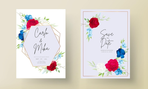 Beautiful maroon and navy flower wedding invitation card