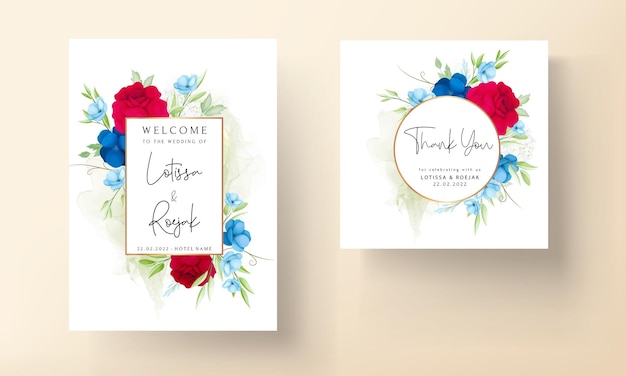 beautiful maroon and navy flower wedding invitation card