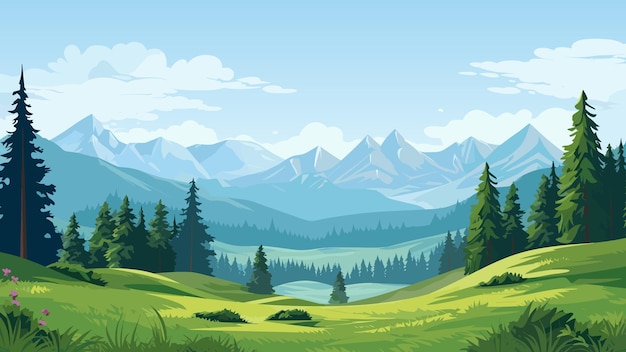 Beautiful meadow and mountain illustration