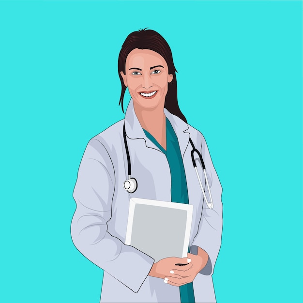 Vettore bello medico delle donne mediche con l'illustrazione di vettore del fumetto dello stetoscopio