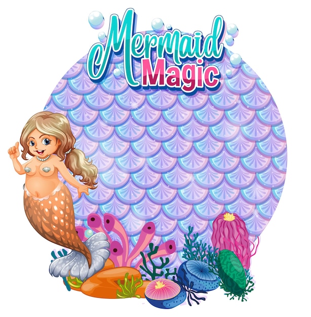 Beautiful mermaid carton character with blank pastel scales banner isolated