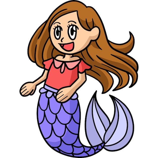 Beautiful mermaid cartoon colored clipart