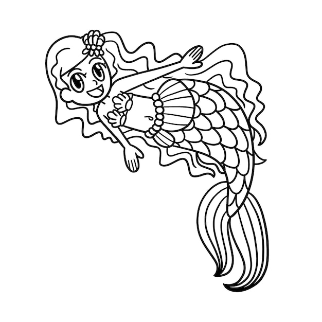 Beautiful Mermaid Isolated Coloring Page for Kids