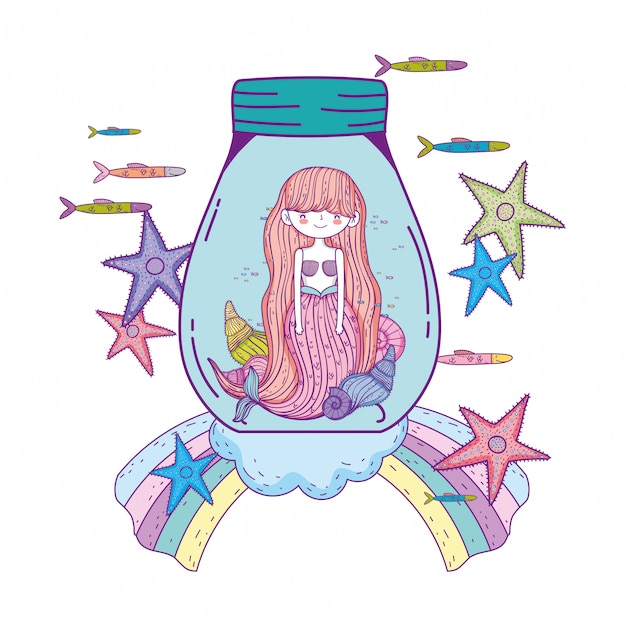 Beautiful mermaid in mason jar fairytale character