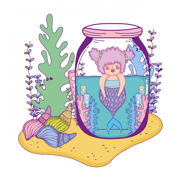 Vector beautiful mermaid in mason jar fairytale character