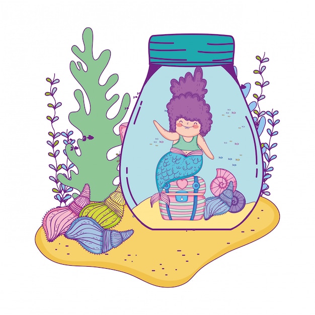 Beautiful mermaid in mason jar with seaweed