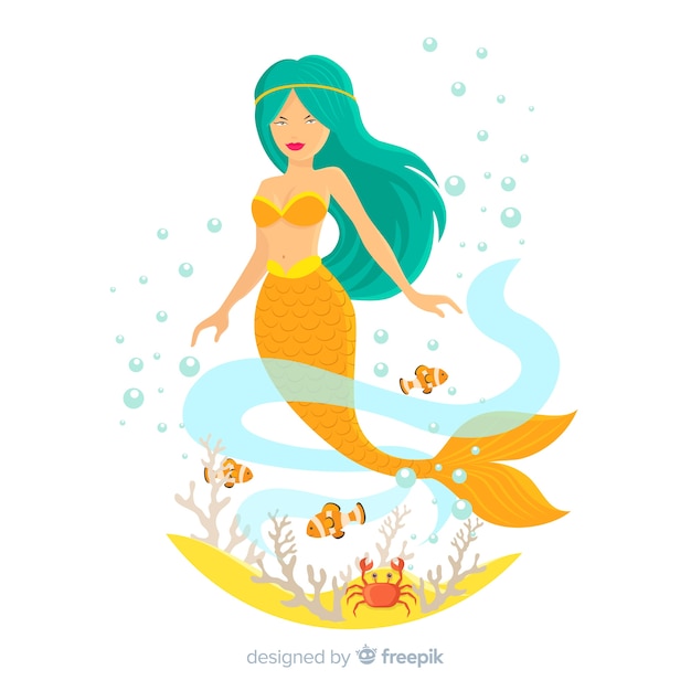 Beautiful mermaid portrait flat design