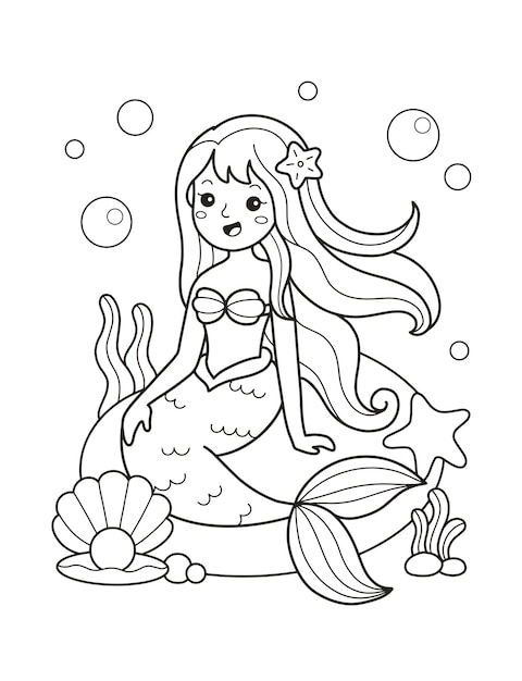 beautiful mermaid printable coloring page