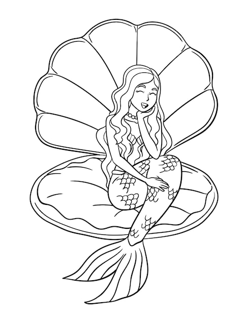 Beautiful Mermaid Sitting in a Clam Shell Isolated