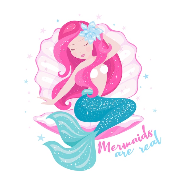 Vector beautiful mermaid with shell