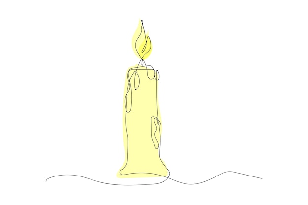 Vector beautiful minimal continuous line candle wath yellow light design vector