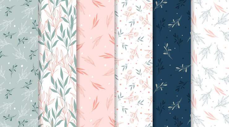 Vector beautiful minimalist botanical hand drawn seamless patterns