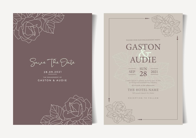 Beautiful minimalist floral flowers wedding invitation card