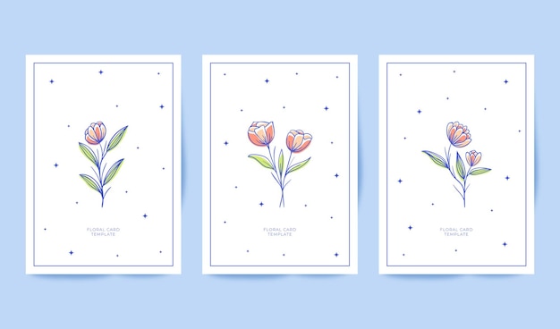 Vector beautiful minimalist hand drawn floral cards collection