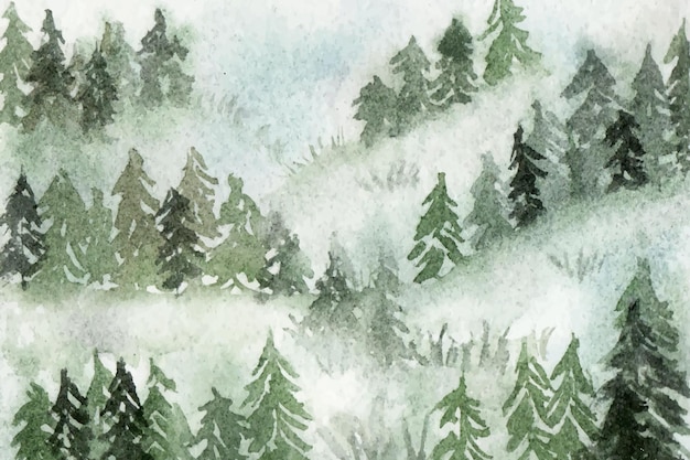 Vettore uno sfondo bellissimo dipinto di paesaggio forestale nebbioso
