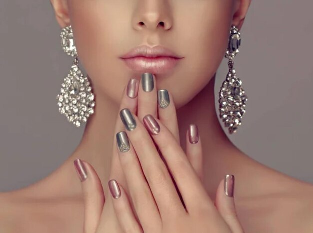 Vector beautiful model with manicure