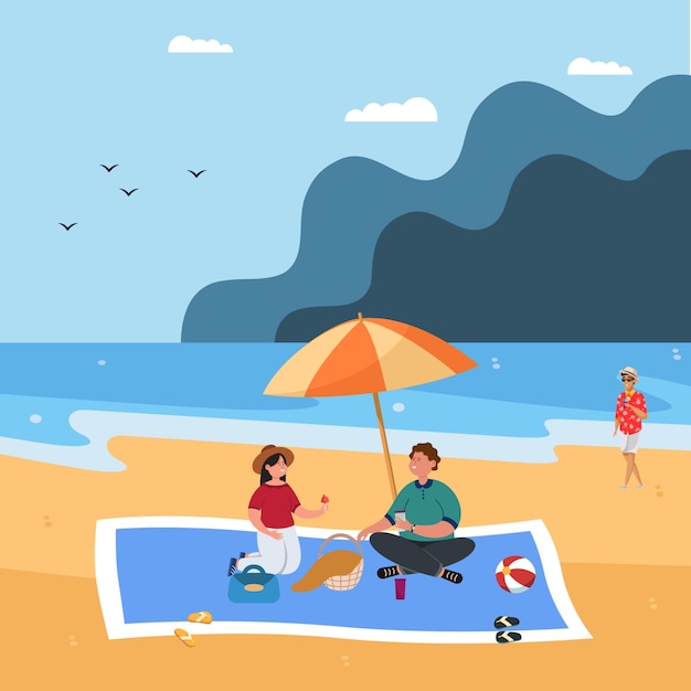 Vector beautiful moments people relatives friends loved ones gather food table beach family eats meal