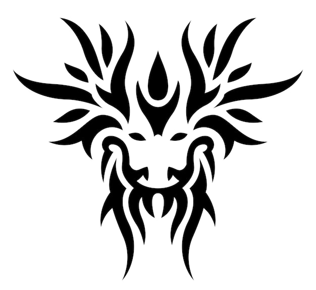 Beautiful monochrome fantasy vector illustration with black monster head symbol isolated on the white background