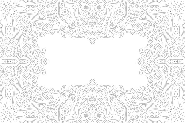 추상 선형 테두리와 흰색 복사 공간이있는 성인 색칠 공부 페이지를위한 아름다운 흑백