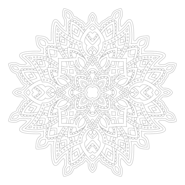 Beautiful monochrome illustration for adult coloring book page with linear abstract pattern isolated on the white background