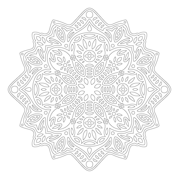 Beautiful monochrome linear illustration for coloring book page with abstract pattern isolated on the white background