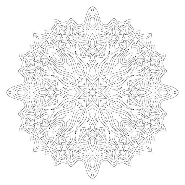 Beautiful monochrome linear vector illustration for adult coloring book page with abstract floral pattern isolated on the white background