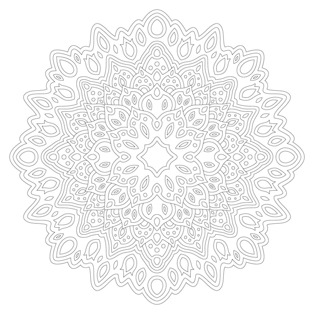 Beautiful monochrome linear vector illustration for adult coloring book page with abstract ornate eastern pattern isolated on the white background