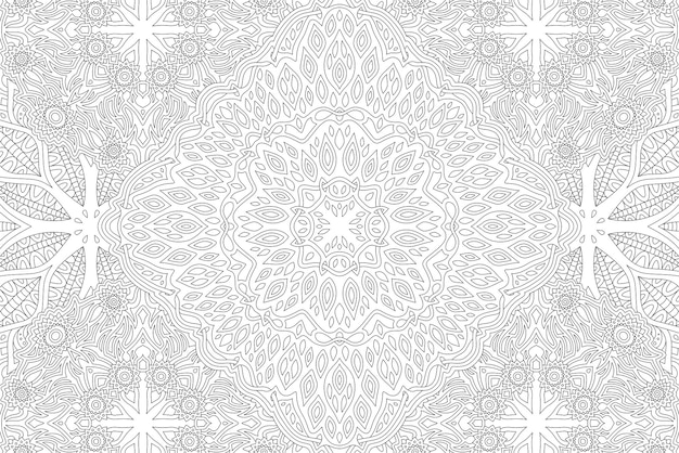 Beautiful monochrome linear vector illustration for adult coloring book page with abstract ornate pattern on the white background