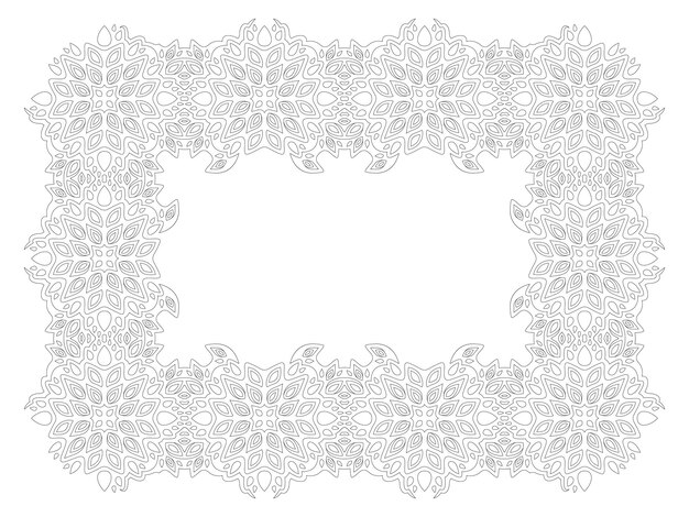 Beautiful monochrome linear vector illustration for adult coloring book page with abstract rectangle frame isolated on the white background