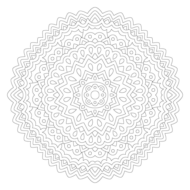 Beautiful monochrome linear vector illustration for adult coloring book page with abstract round pattern isolated on the white background