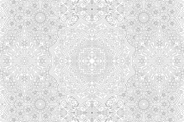흰색 배경에 자세한 추상 꽃 패턴이 있는 성인 색칠 공부 페이지를 위한 아름다운 단색 선형 벡터 패턴