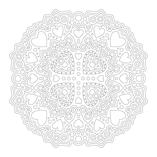 Beautiful monochrome linear vector pattern for valentines day coloring book page with heart shapes