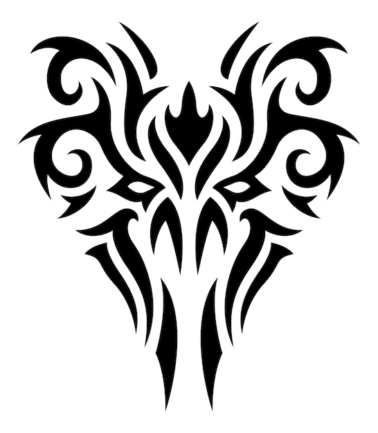 Beautiful monochrome tribal tattoo vector illustration with black decorative demon head isolated on the white background