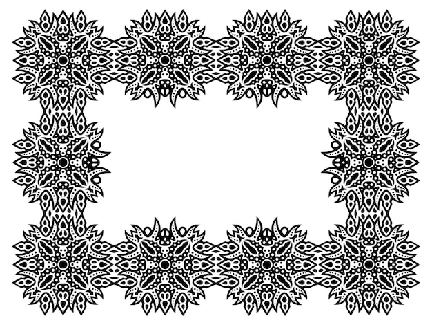 Красивые монохромные векторные иллюстрации с абстрактной черной племенной рамкой, изолированные на белом фоне