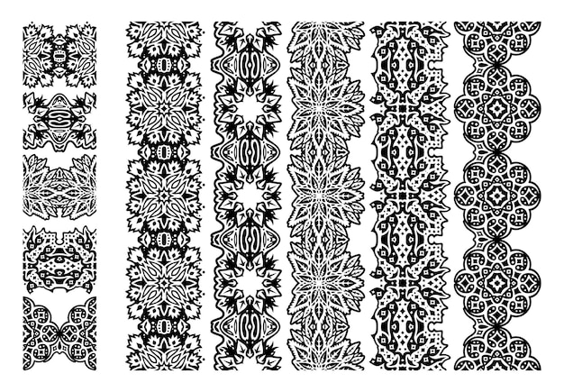 Bella illustrazione vettoriale monocromatica con set di pennelli tribali neri astratti isolati su sfondo bianco