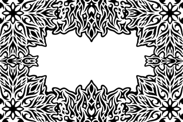 Beautiful monochrome vector illustration with abstract black tribal vintage border and white copy space