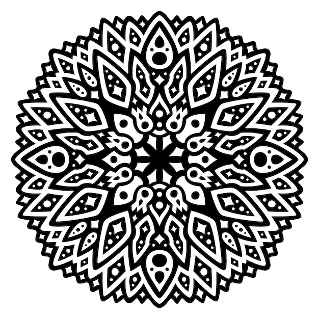 Beautiful monochrome vector illustration with abstract round black tribal pattern isolated on the white background