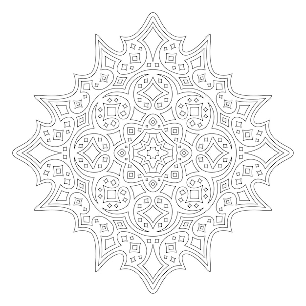 Beautiful monochrome vector linear illustration for coloring book page with abstract starry pattern isolated on the white background